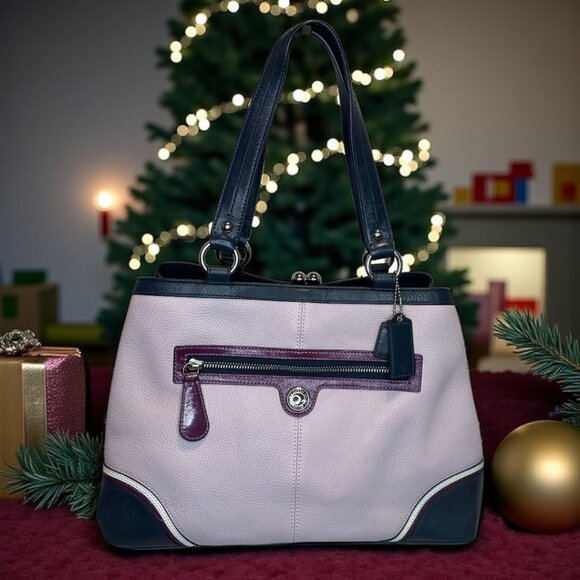Coach Handbags - Coach Laura Spectator Lavender Leather Navy Details Satchel Shoulder Bag